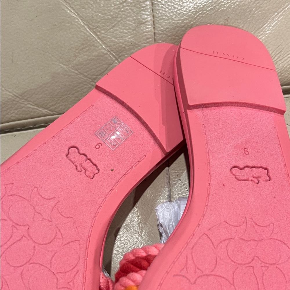 COACH Jolie Pink Rainbow Rope Slide Sandals NWOT / NWOB - Picture 6 of 11